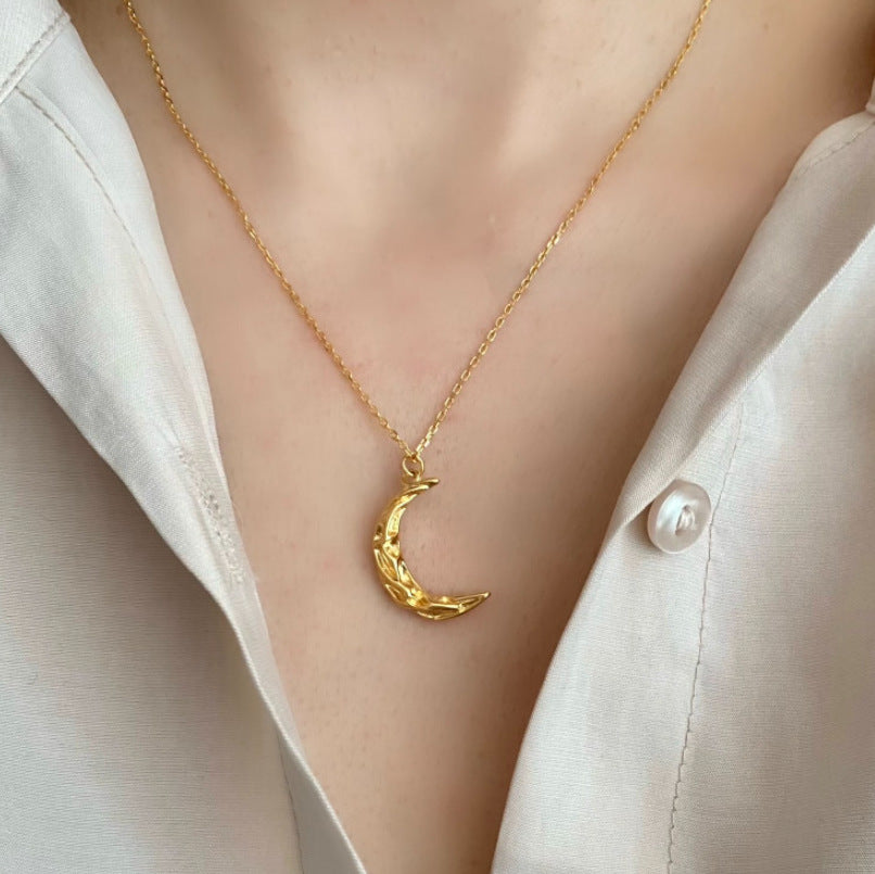 Minimalist 925 Sterling Silver Plated Geometric Moon Pendant Ball Chain Necklace
