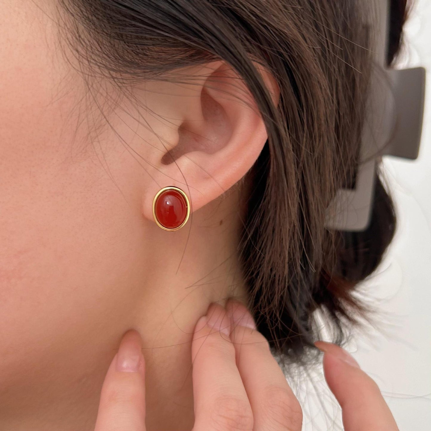 Pendientes Minimalistas de Agata con Forma de Gota y Plata de Ley 925