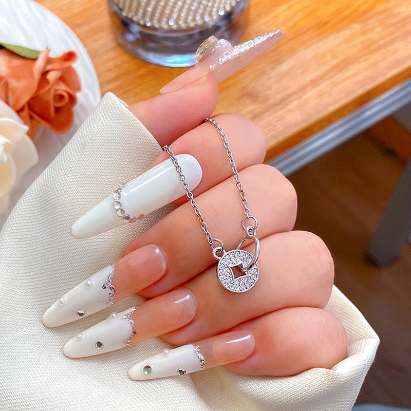 Micro-Paved Cubic Zirconia Heart Geometric Brass Pendant Titanium Steel Plated Necklace for Unisex