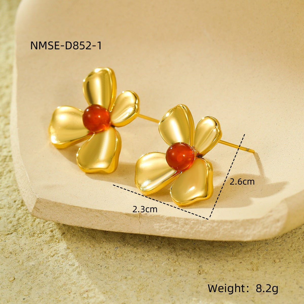 Pendientes minimalistas de acero inoxidable con forma de pétalo e incrustaciones de piedra natural para mujer