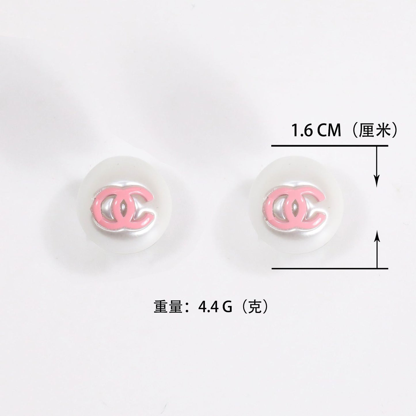 Orecchini a perno con perle nere e rosa, eleganti, di lusso, a doppia C, in argento sterling 925 placcato