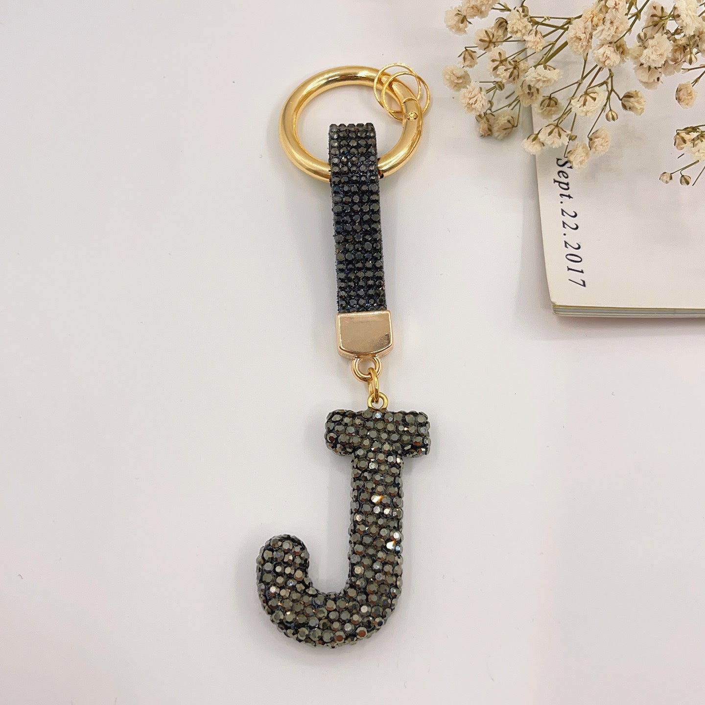 Sweet Rhinestone Inlay Letter Resin Keychain Charm Bar