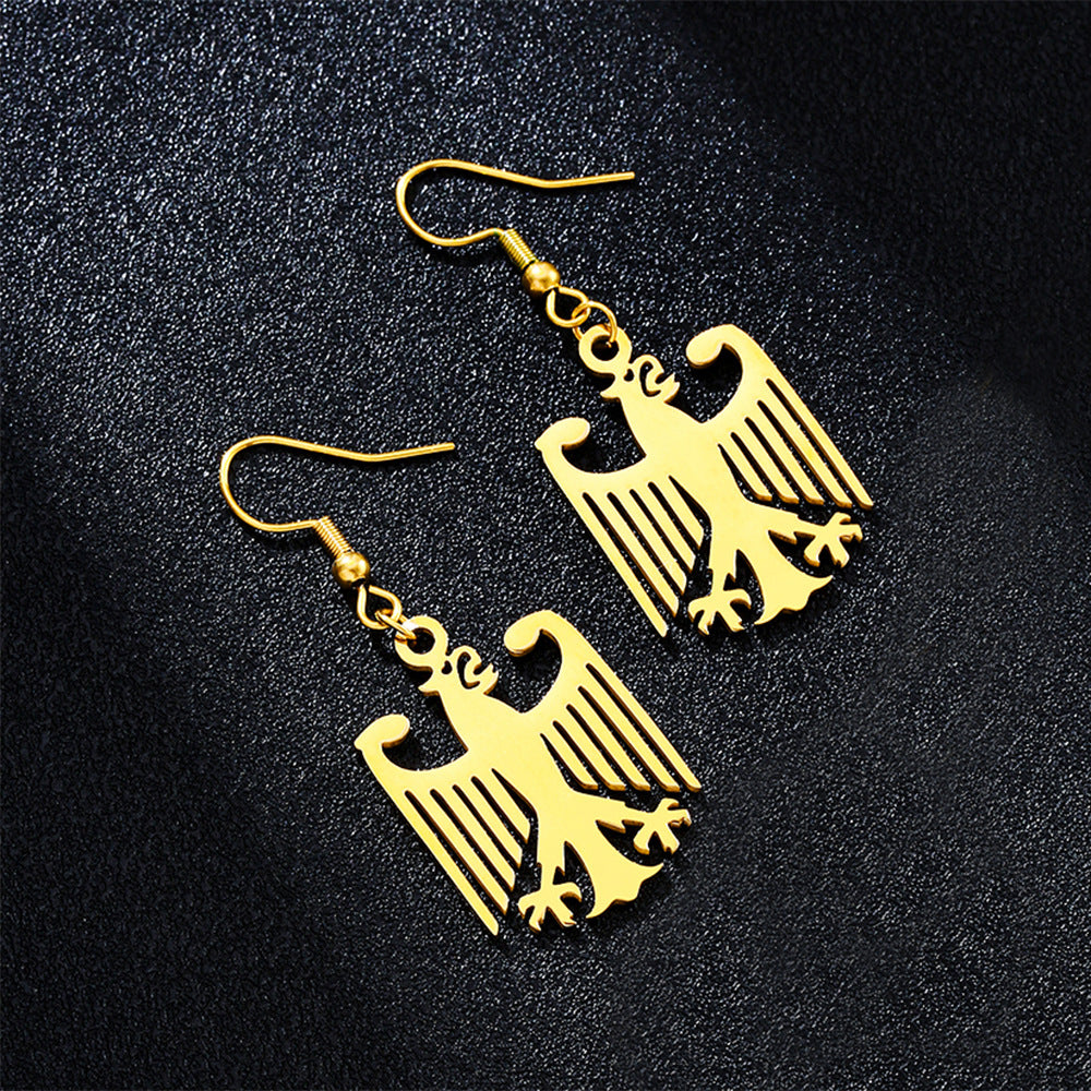 Pendientes de aro de acero inoxidable con forma de águila de estilo lujoso y acabado chapado para hombres y mujeres