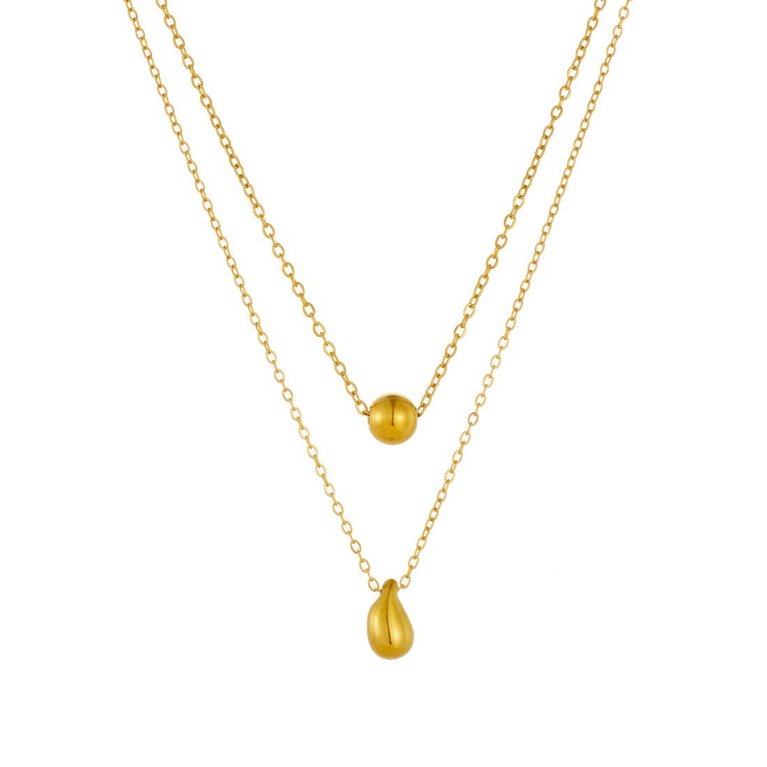 Minimalist Gold Plated Stainless Steel Round Teardrop Pendant Necklace for Women