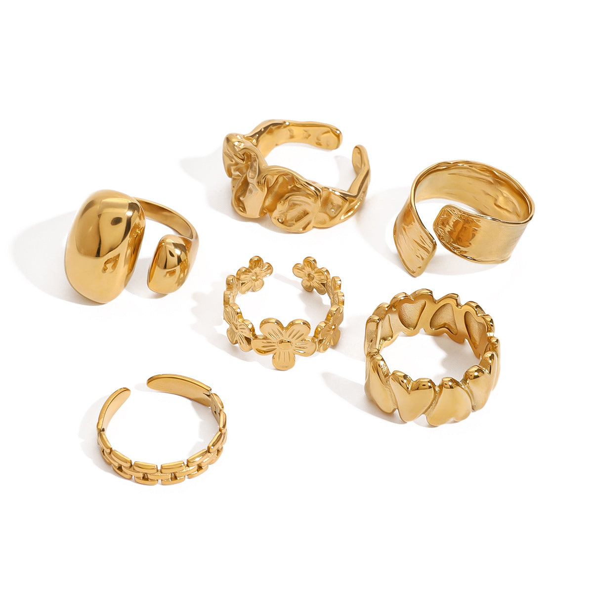 Anello Vintage a Cuore in Acciaio Inossidabile con Finitura Placcata per Donna Accessorio di Moda Geometrico Minimalista