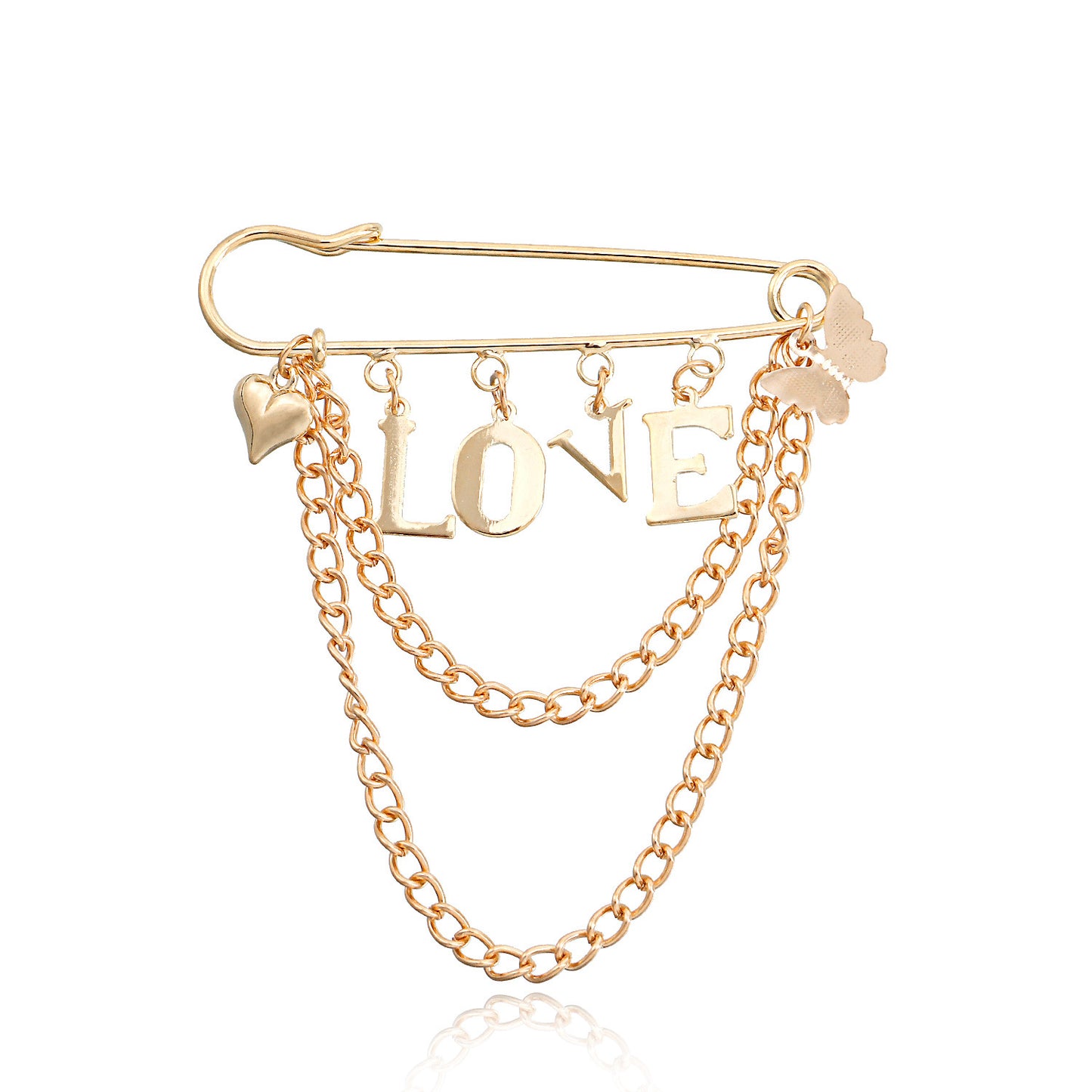 Geometric LOVE Letter Pendant Brooch with Heart and Tassel Accents for Women Alloy Plated Jewelry