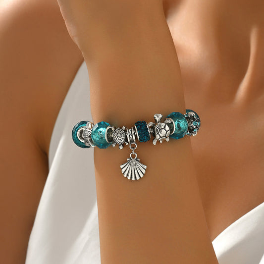Pulsera de aleación con incrustaciones de cristal azul estilo geométrico para mujer, joyería de moda para el día a día