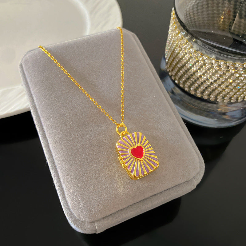 Vintage Drip Oil Floral Heart Oval Pendant Gold Plated Brass Necklace for Women