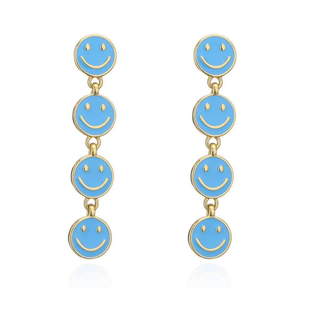 Original Design Geometric Copper Earrings with Enamel Smile Charm for Women