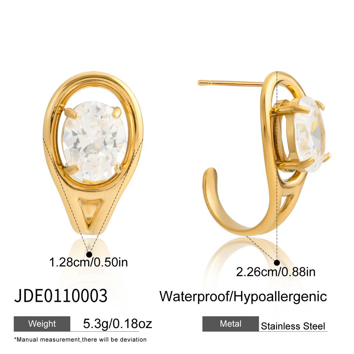 Orecchini geometrici in acciaio inossidabile con strass per donna, orecchini a lobo placcati di lusso per autunno e inverno