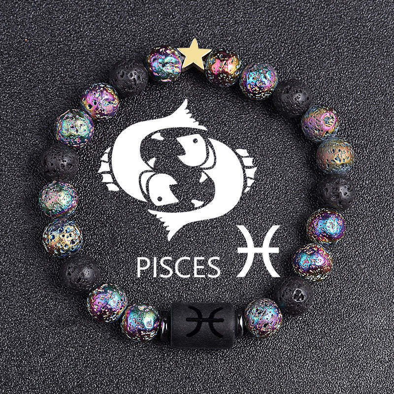 Casual Plated Volcanic Stone Star Beaded Bracelet 8mm Unisex Zodiac Jewelry