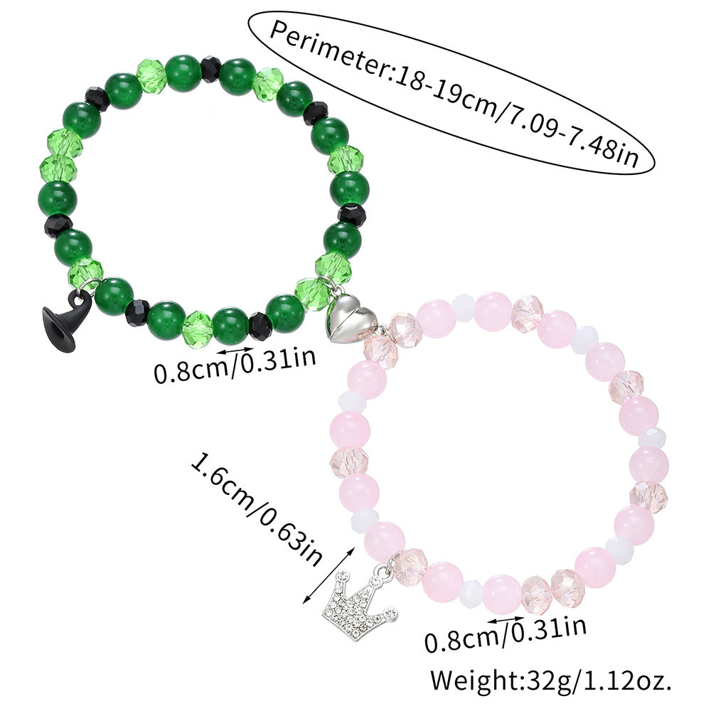Geometric Heart Beaded Bracelet with Rhinestone Inlay and Magnetic Clasp for Unisex