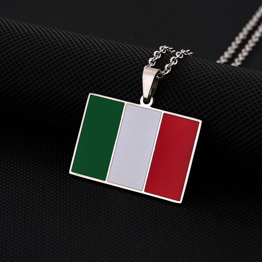 Collana con Pendente Rettangolare Etnico Vintage Minimalista per Donne e Uomini con Finitura Smaltata su Acciaio Inossidabile 304 a Catena O