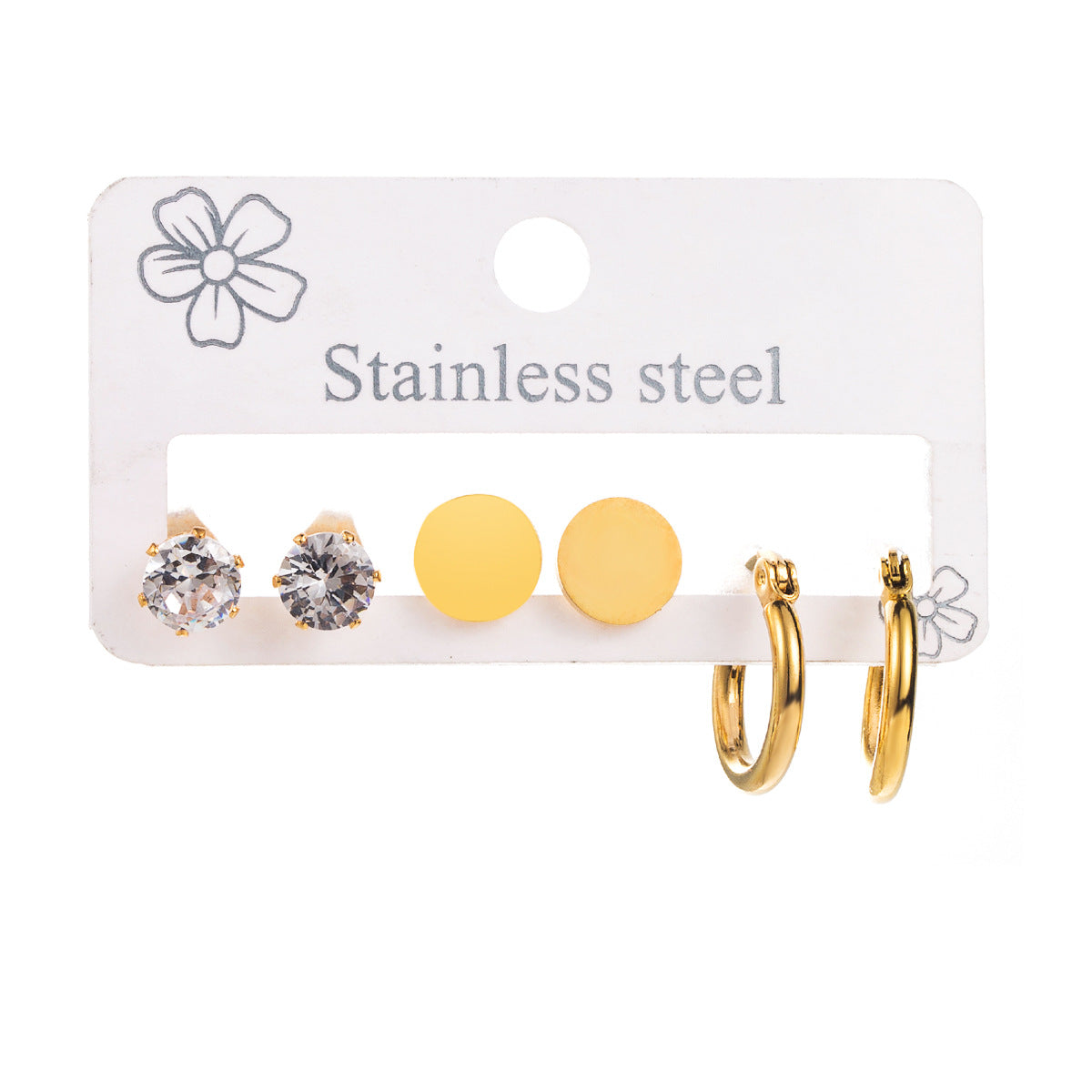 Orecchini a Cerchio da Donna in Acciaio Inossidabile Placcato Oro 18K, con Motivo Geometrico, Luna e Stella, Stile Dolce e Cool