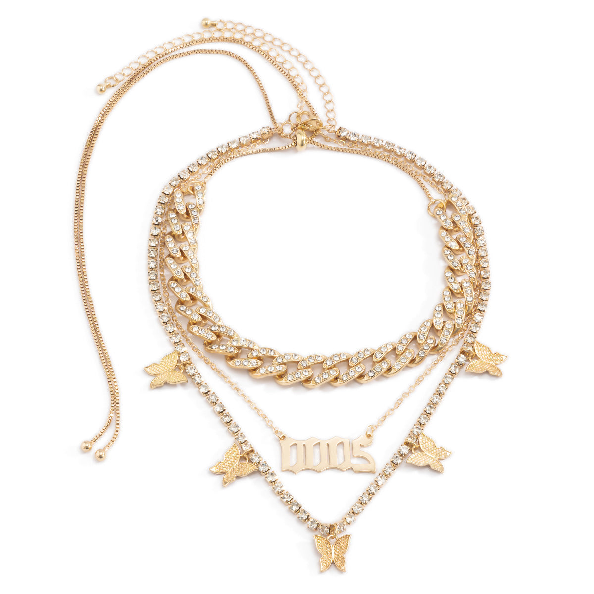 Minimalist Vintage Butterfly Letter Alloy Cuban Chain Necklace for Women
