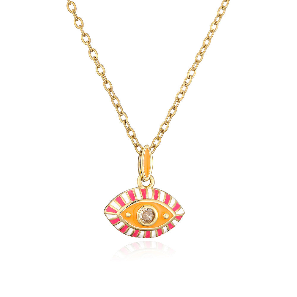 Collana pendente con occhio di Allah in stile bohémien da donna, con base in rame e finitura smaltata a forma geometrica