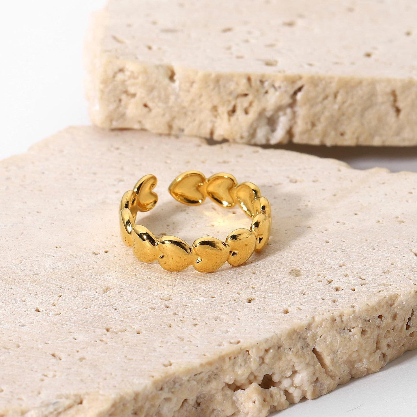 Anello aperto in acciaio inossidabile placcato oro 18 carati con cuore geometrico stile Ins per donna