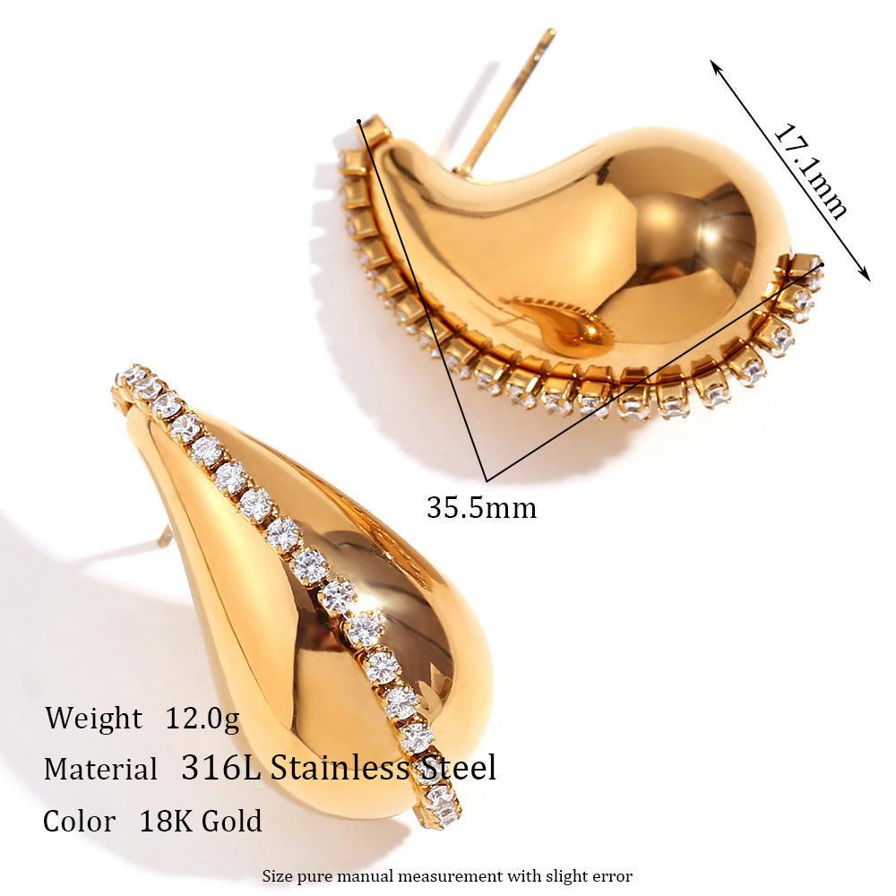 Orecchini da donna alla moda minimalistici geometrici in acciaio inossidabile placcati oro 18 carati con zirconi a goccia