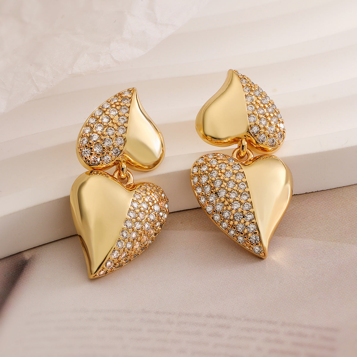 Fashionable Minimalist Heart-Shaped Copper Earrings with Real Gold Plating and Micro-Paved Zirconia for Women