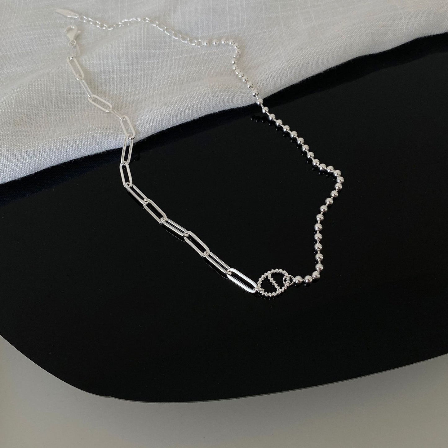 Minimalist Geometric Star Pendant Necklace in 925 Sterling Silver with Gold Plating on Beaded Chain