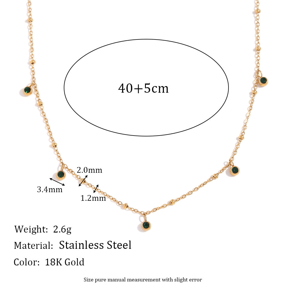 Collar colgante geométrico minimalista para mujer en acero inoxidable con baño de oro de 18K e incrustaciones de circonita blanca y verde