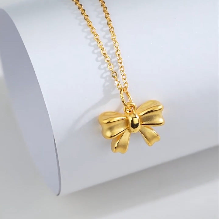 Minimalist Butterfly Bow Pendant Necklace for Women Titanium Steel Plated Delicate Clavicle Chain with Irregular Design