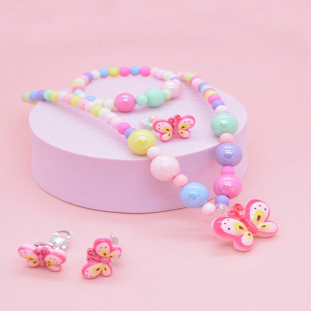 Set di collane con ciondoli a farfalla, coniglietto, arcobaleno e sirena su catena di perline per bambini