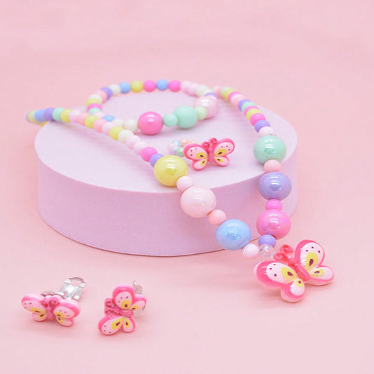 Set di collane con ciondoli a farfalla, coniglietto, arcobaleno e sirena su catena di perline per bambini