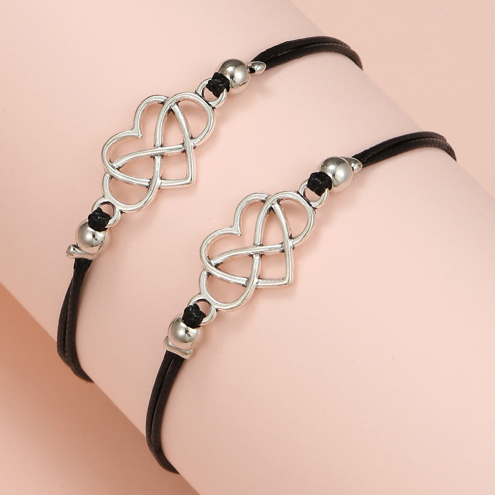 Sweet Minimalist Geometric Heart Alloy Hand-woven Bracelet Set