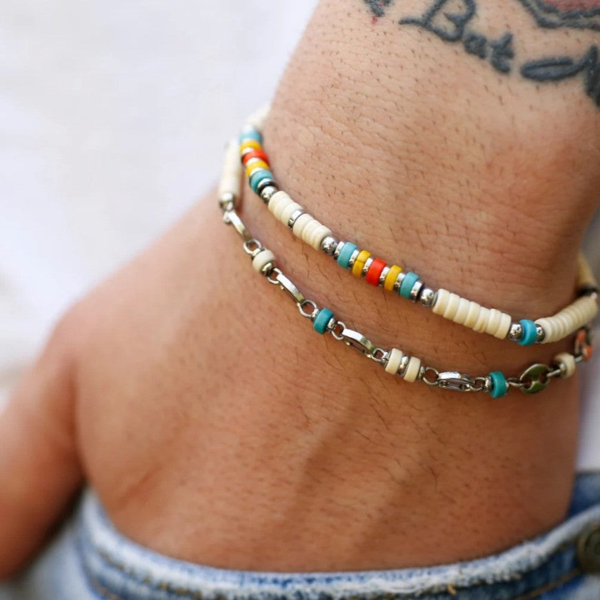 Vintage Geometric Round Turquoise and Hematite Handmade Beaded Bracelet for Unisex