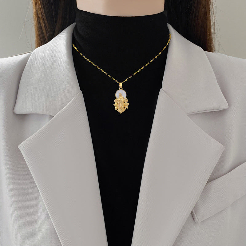Sweet Elegant Floral Geometric Cartoon Rhinestone Pendant Titanium Steel Necklace for Unisex