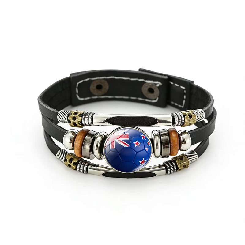Bracciale unisex vintage in pelle placcata con forme geometriche, multistrato, intrecciato