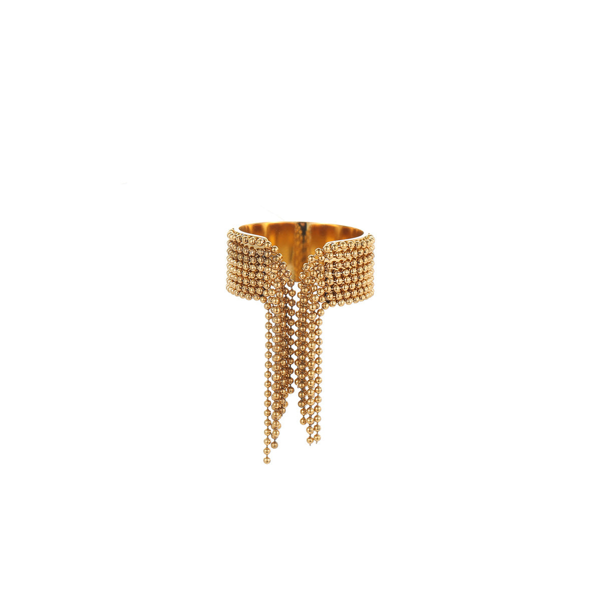 Anillo minimalista geométrico de acero inoxidable con acabado chapado y detalle de borla para mujer