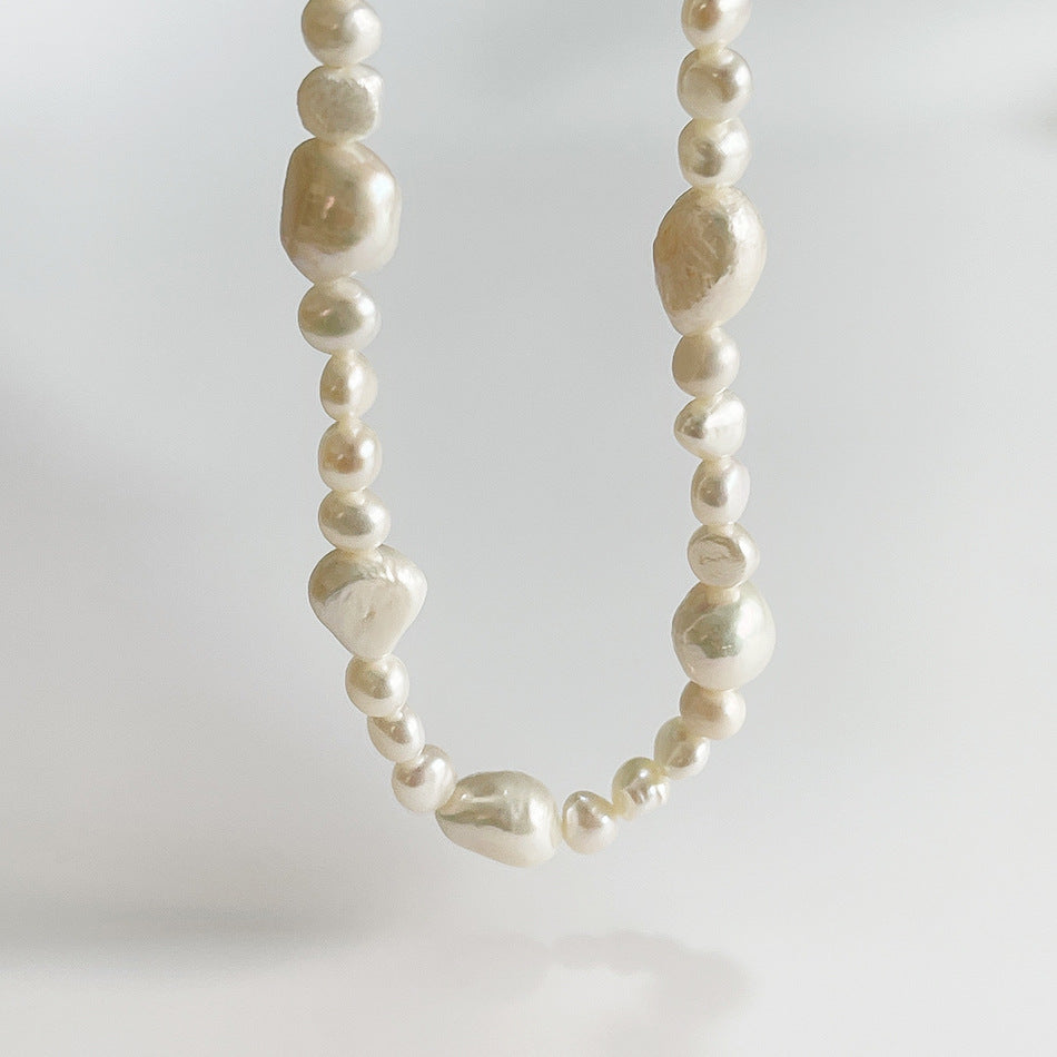 Minimalist 925 Sterling Silver Gold Plated Geometric Pearl Necklace