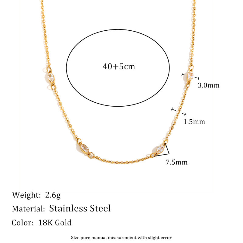 Minimalist Geometric Stainless Steel 18K Gold Plated Horse-Eye Zirconia Necklace for Women