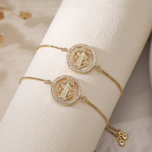 Pulsera geométrica minimalista de cobre con baño de oro de 18 quilates y circonitas microengastadas para mujer