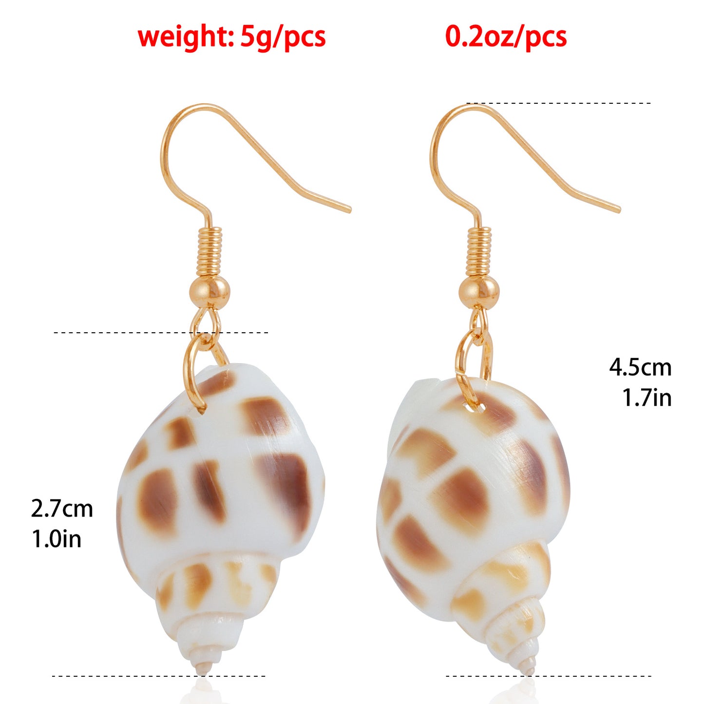 Pendientes con forma de concha marina y estrella de estilo vintage para mujer con acabado chapado y detalles de perlas