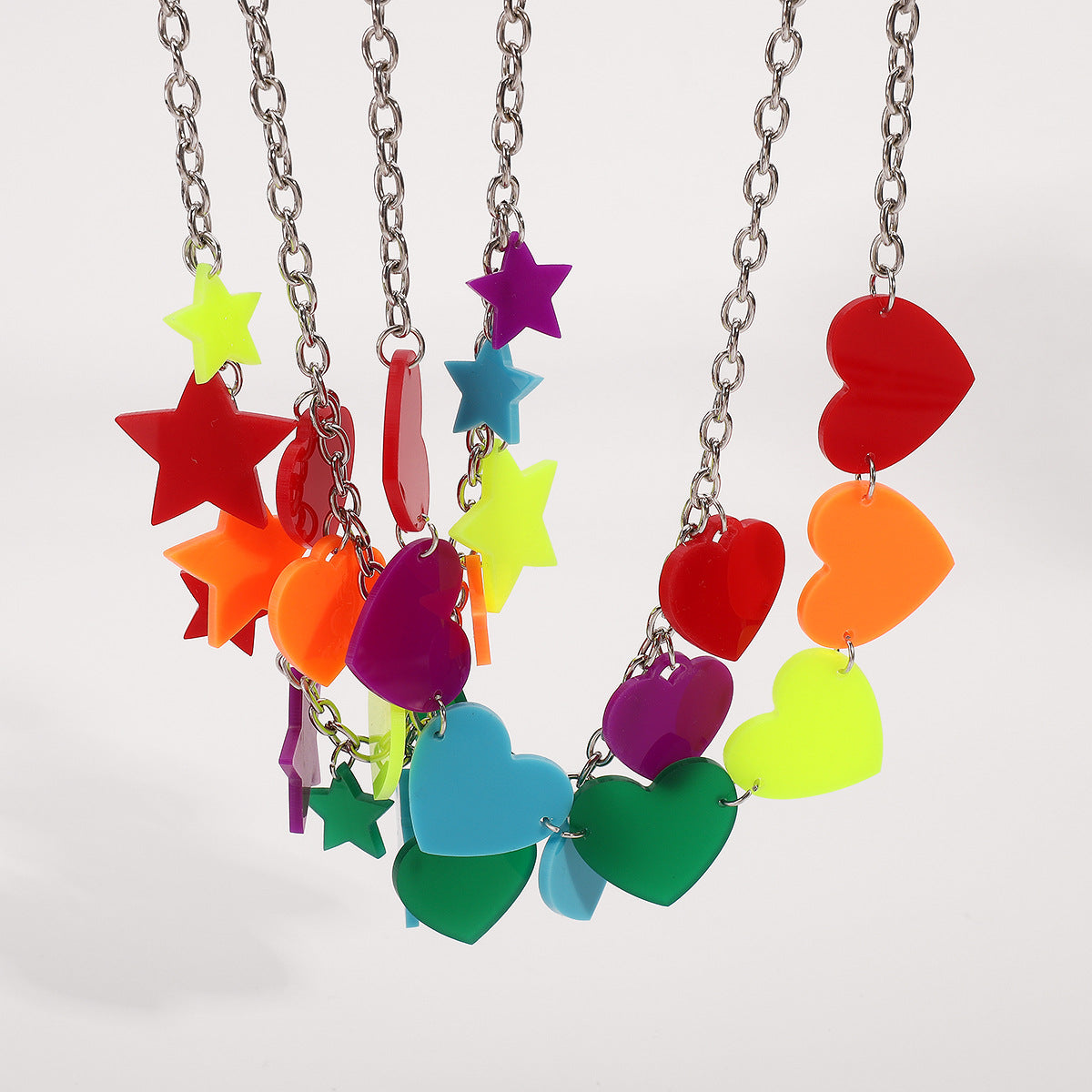 Dulce collar de acrílico con forma geométrica minimalista, colgantes de estrella y corazón, acabado galvanizado, delicada cadena para la clavícula para mujer