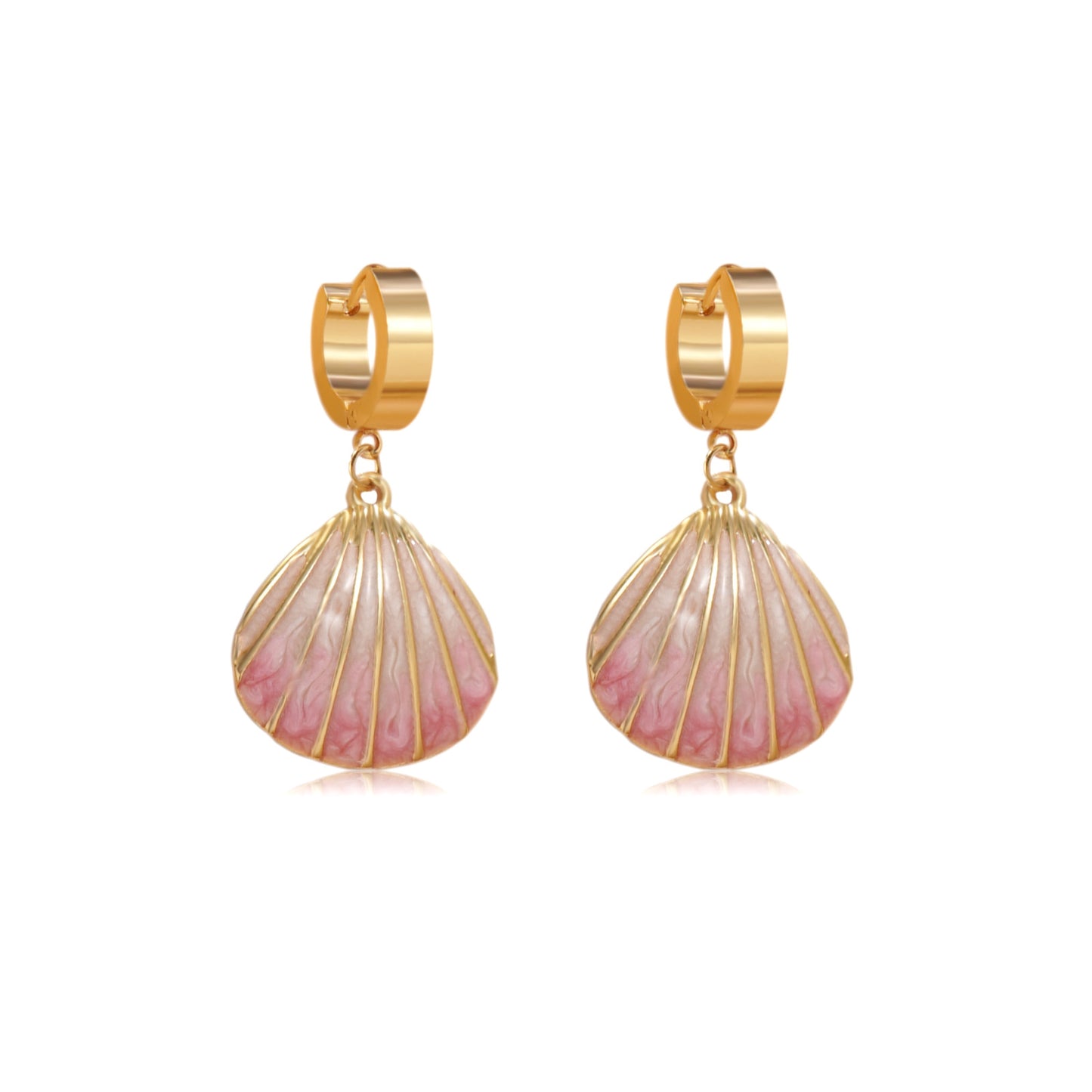 Sweet Geometric Drip Oil Stainless Steel Earrings Shell Design
