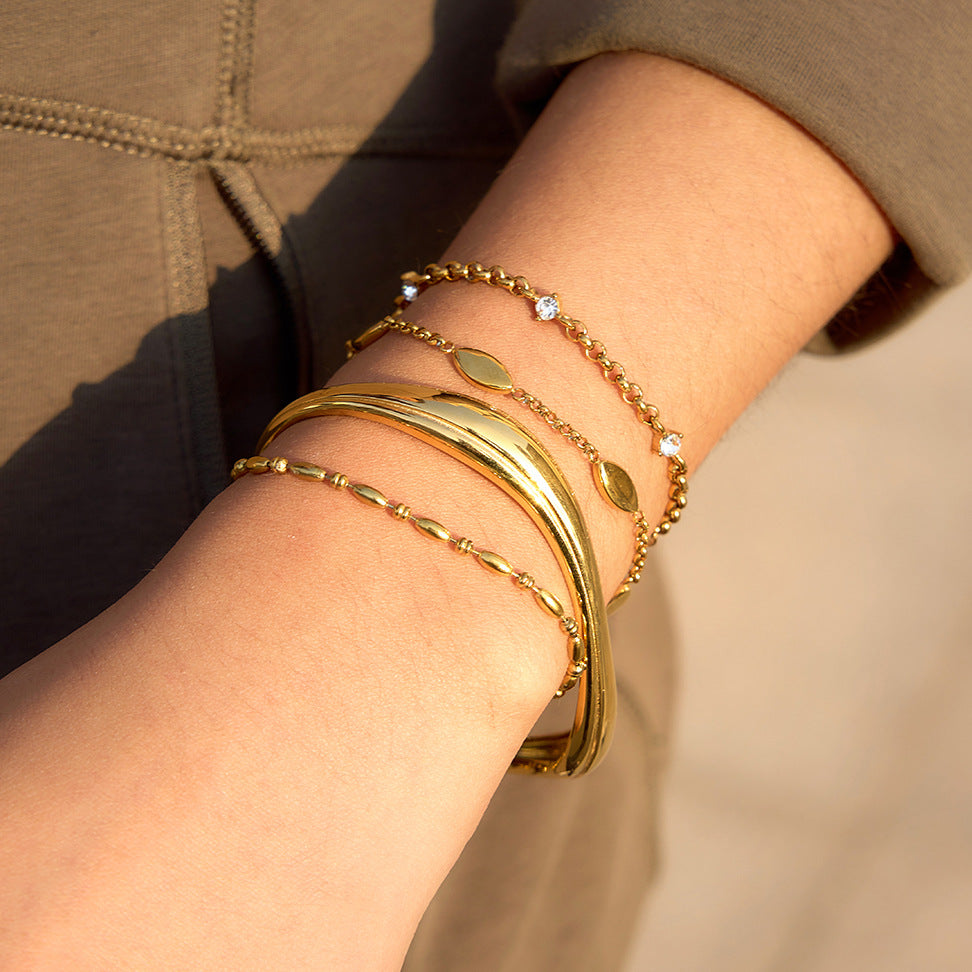Geometric Wave Plated Stainless Steel Bracelet for Women