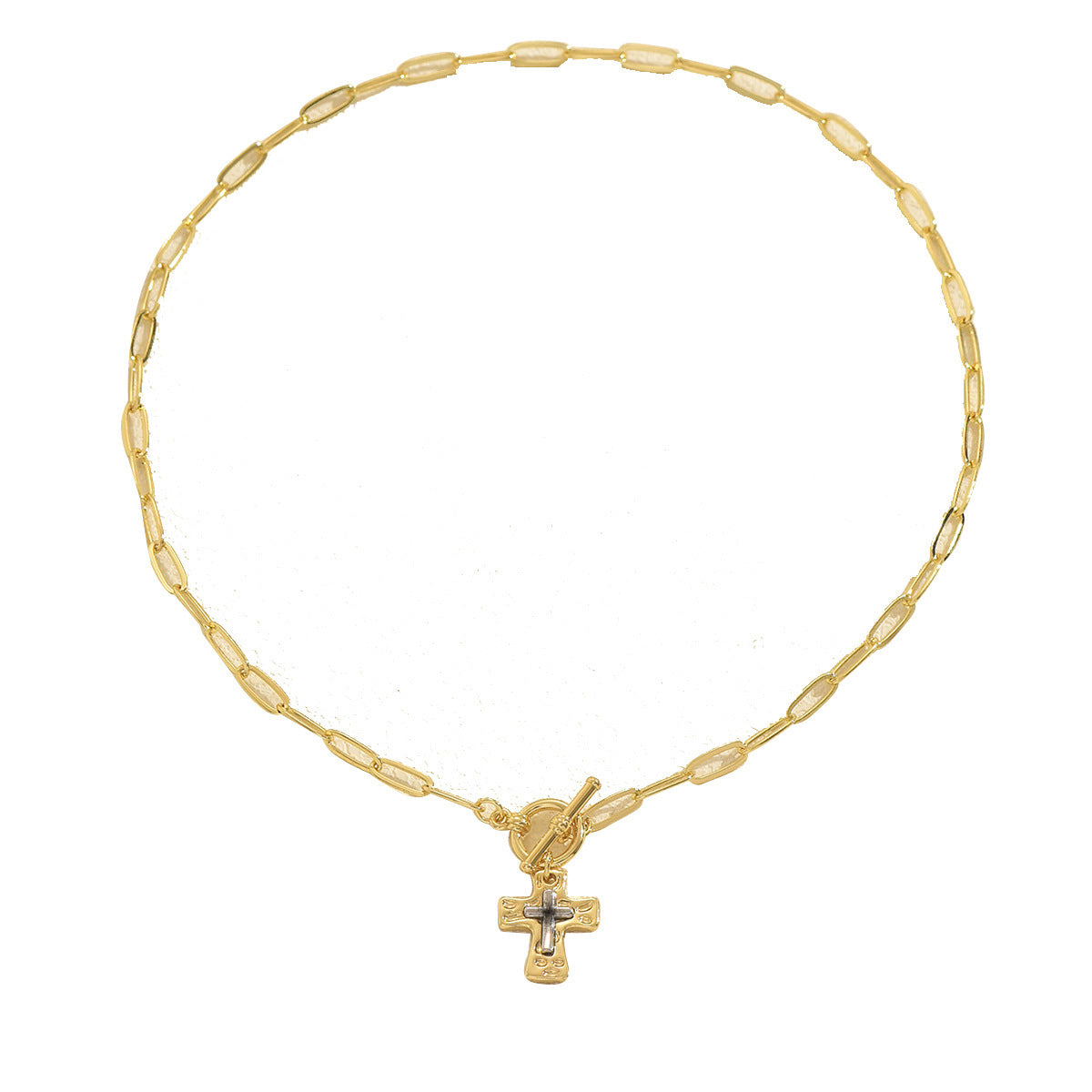 Collana con Ciondolo a Croce Minimalista da Donna in Lega di Zinco con Finitura Placcata, Design Geometrico, Catena a Medaglione a Lunghezza Regolabile