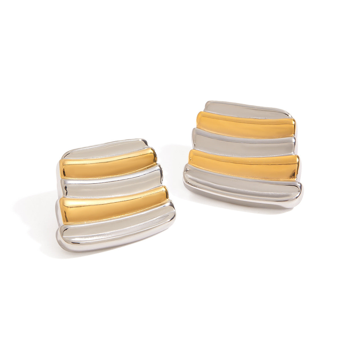 Luxury Elegant Geometric Square Two-Tone Stainless Steel Stud Earrings with Titanium Steel Posts