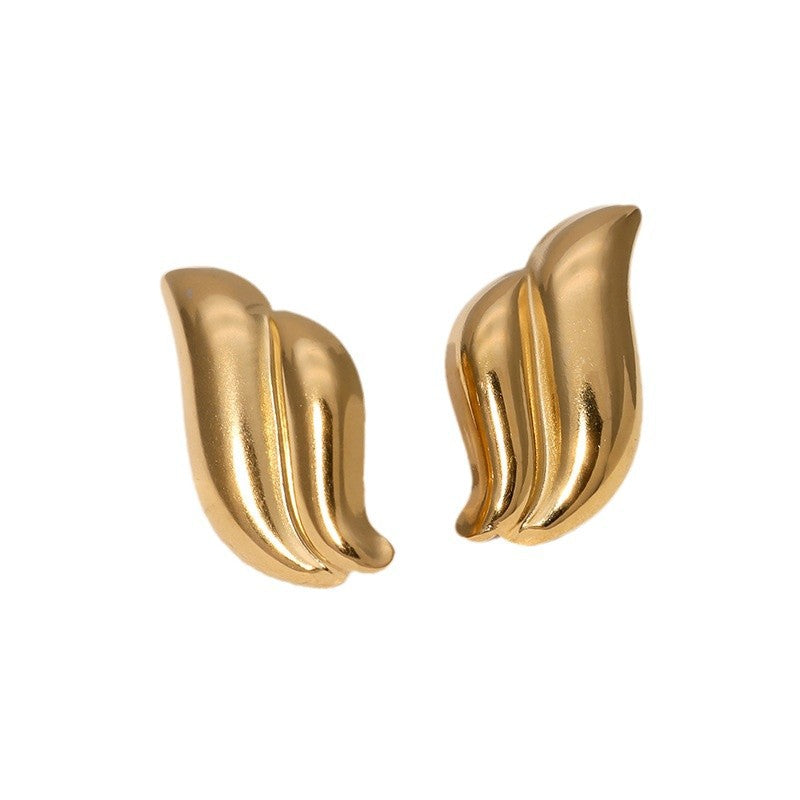 Minimalist Wing-Shaped Stainless Steel Earrings for Women with 18K Gold Plating, Hypoallergenic and Fade-Resistant