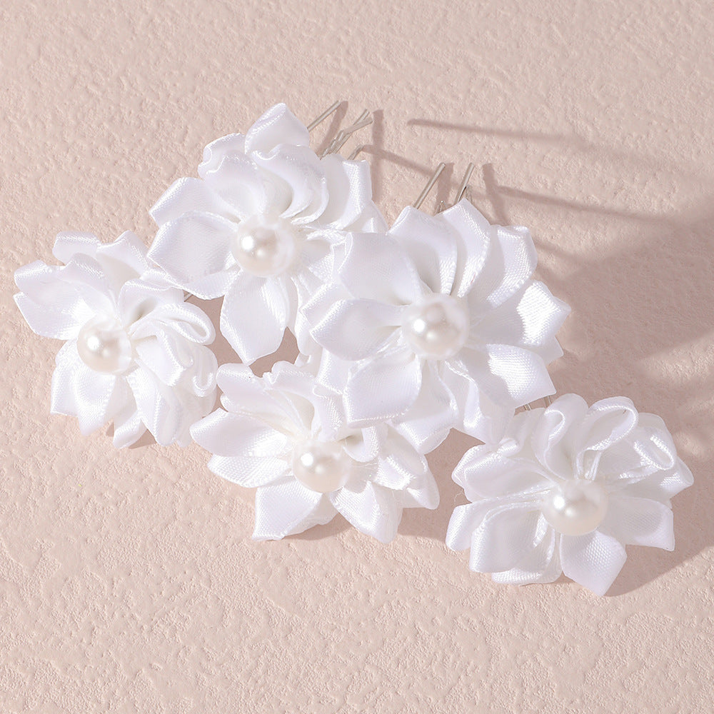 Horquilla floral artesanal de perlas para niñas, adorno para el cabello estilo vintage con pétalos de flores y encaje para actuaciones de danza clásica