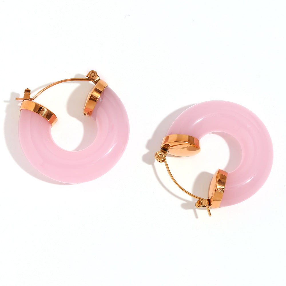 Orecchini a cerchio a C da donna, in stile geometrico vintage francese, alla moda, in acciaio inossidabile placcato oro 18 carati e acrilico