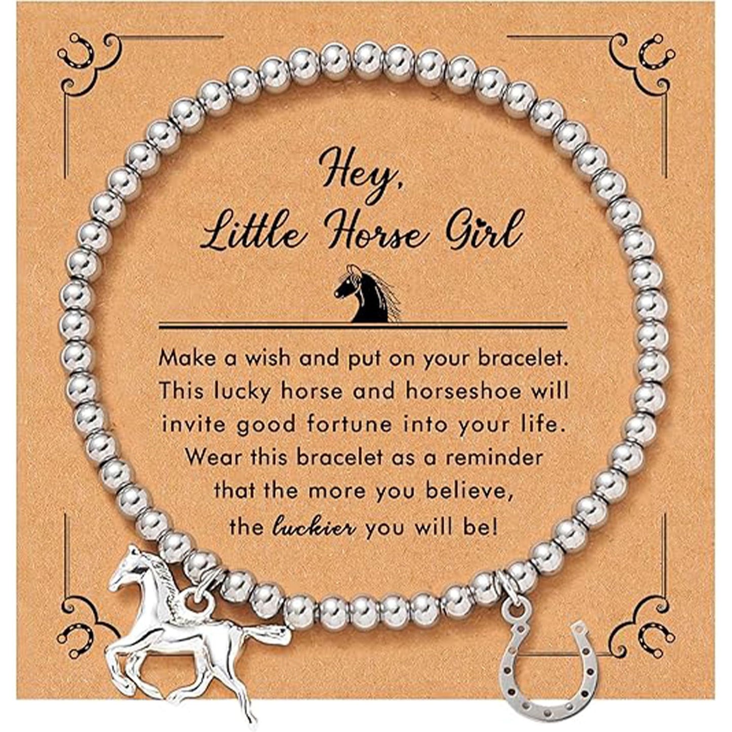 Unisex Zinc Alloy Horse Hoof Charm Bracelet with Elastic Beaded Chain