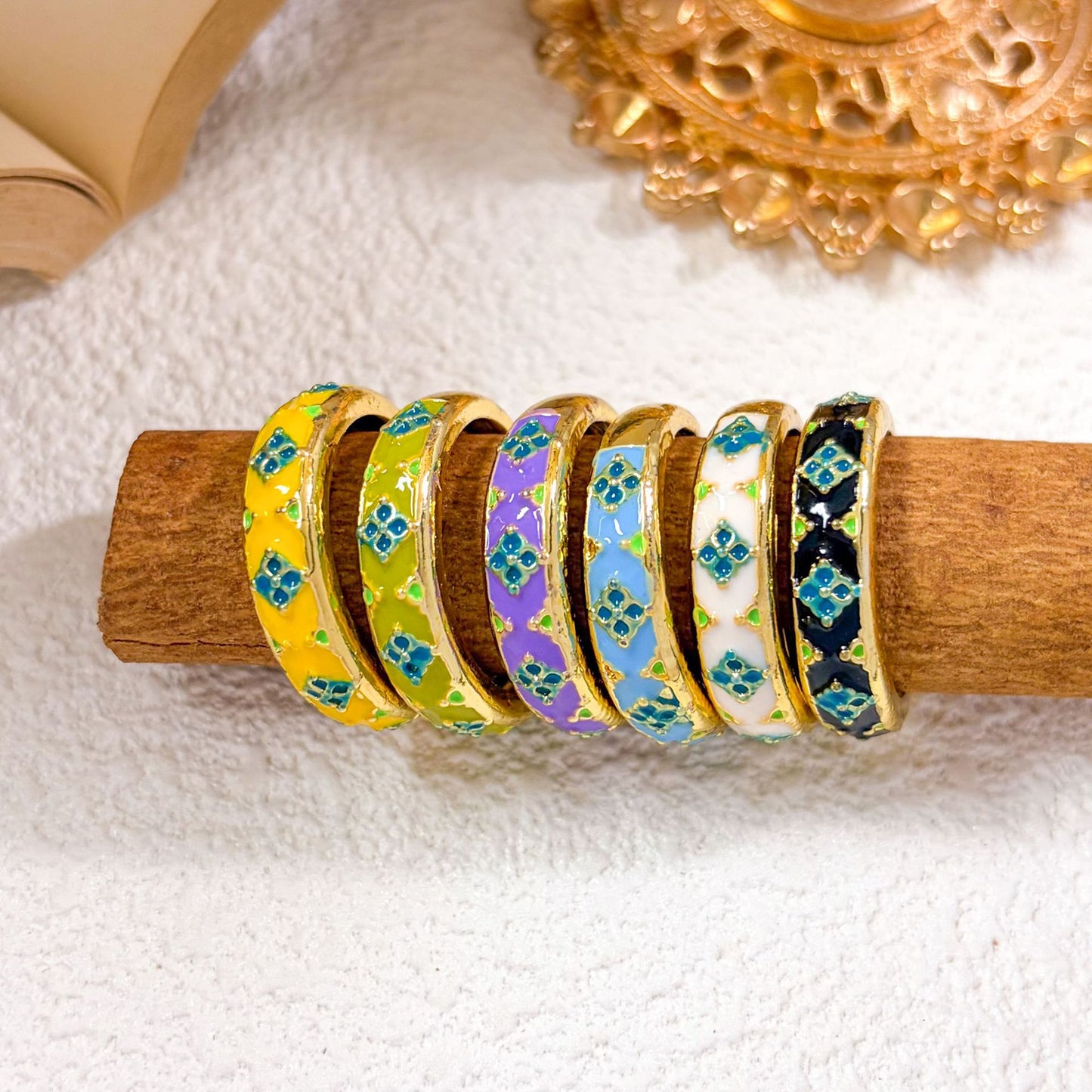 Vintage Sweet Geometric Floral Gold Plated Brass Adjustable Ring for Women
