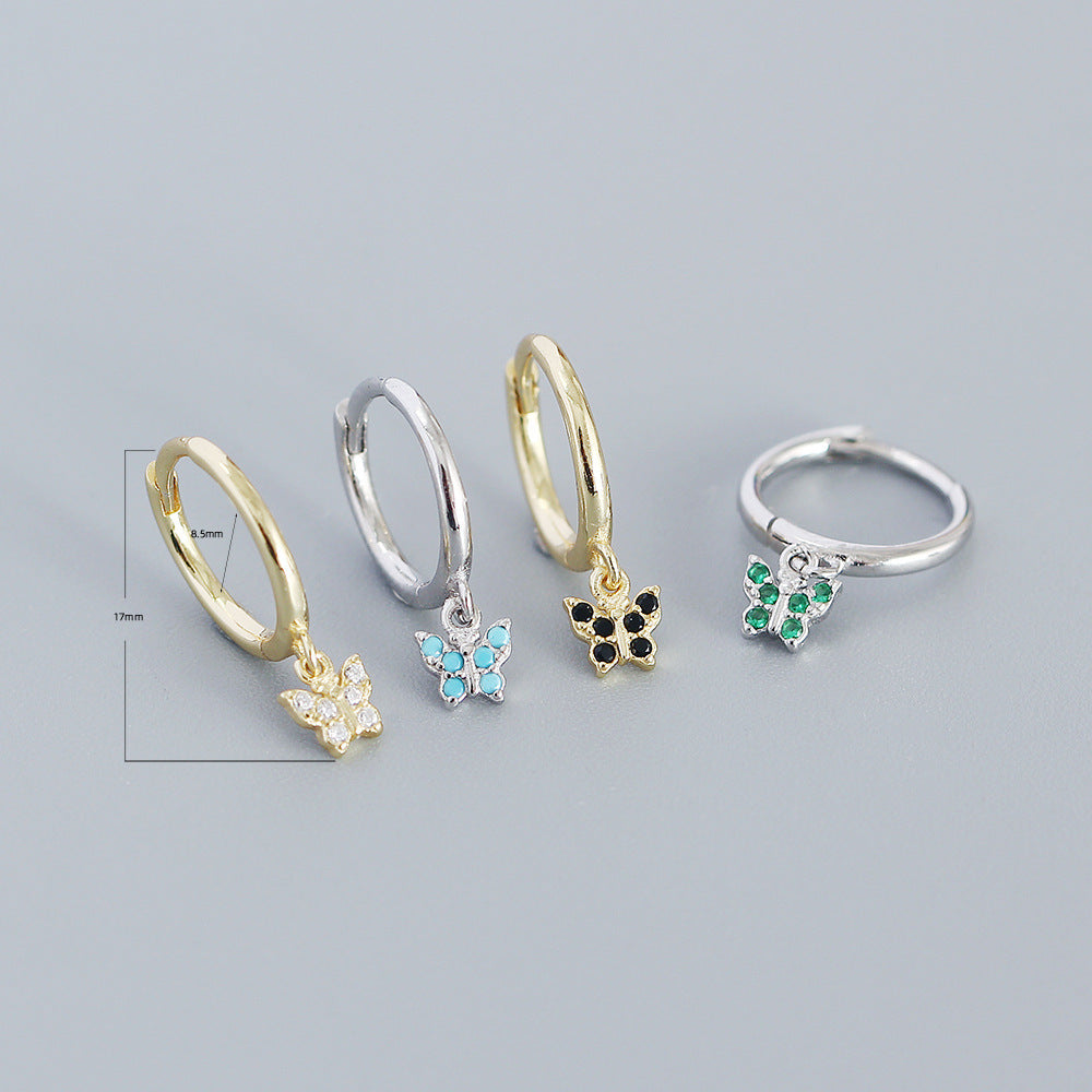Minimalist Butterfly-Shaped S925 Sterling Silver Stud Earrings with Rhinestone Inlay for Women