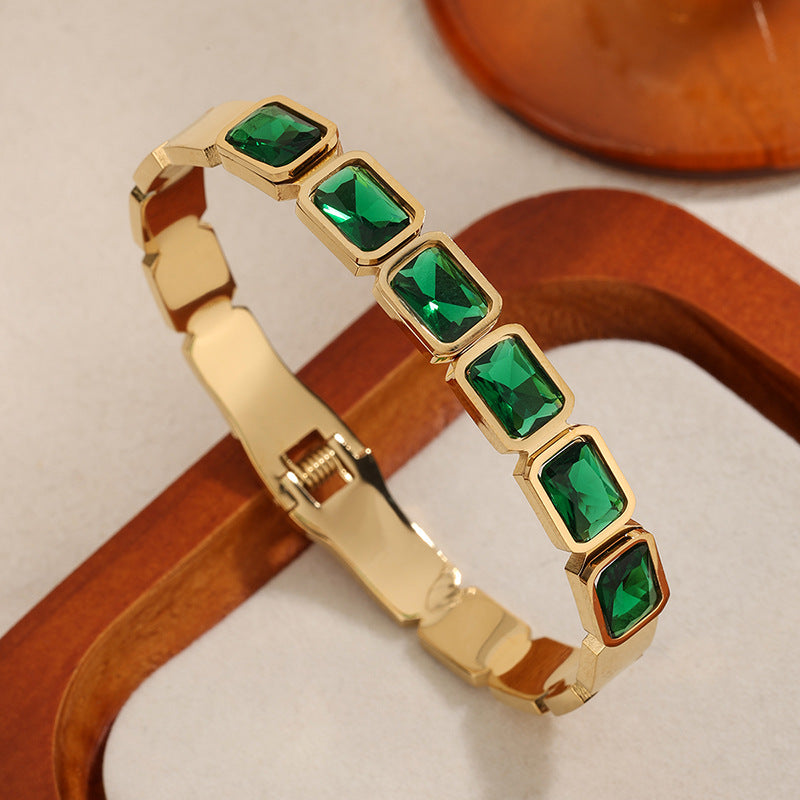 Vintage Geometric Square Rhinestone Plated Titanium Steel Bracelet Stackable