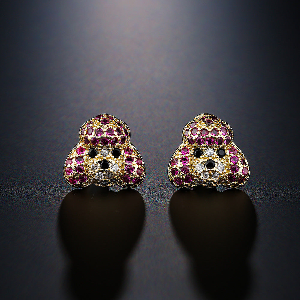 Orecchini a forma di animali carini in rame con Zirconi micro-incastonati, placcati in oro 18 carati da donna